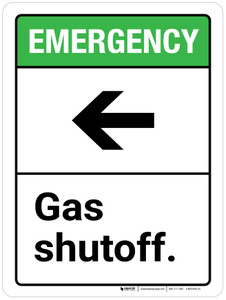 Emergency: Gas Shutoff with Left Arrow ANSI Portrait - Wall Sign