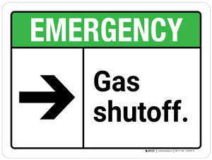 Emergency: Gas Shutoff with Right Arrow ANSI Landscape - Wall Sign
