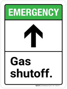 Emergency: Gas Shutoff with Up Arrow ANSI Portrait - Wall Sign