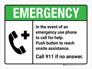 Emergency: In the Event of Emergency Use Phone to Call for Help ANSI Landscape - Wall Sign