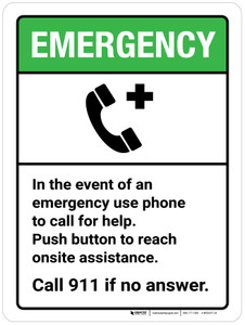 Emergency: In the Event of Emergency Use Phone to Call for Help ANSI Portrait - Wall Sign