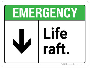 Emergency: Life Raft with Down Arrow ANSI Landscape - Wall Sign