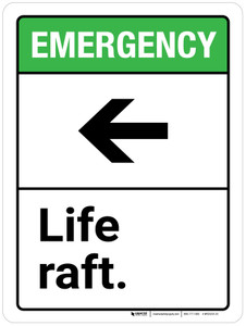 Emergency: Life Raft with Left Arrow ANSI Portrait - Wall Sign