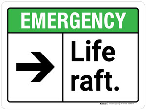 Emergency: Life Raft with Right Arrow ANSI Landscape - Wall Sign