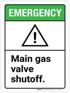 Emergency: Main Gas Valve Shutoff ANSI Portrait - Wall Sign Emergency: Main Gas Valve Shutoff ANSI Portrait - Wall Sign