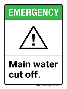 Emergency: Main Water Cut Off ANSI Portrait - Wall Sign Emergency: Main Water Cut Off ANSI Portrait - Wall Sign
