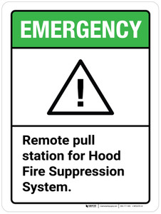 Emergency: Remote Pull Station for Hood Fire Suppression System ANSI Portrait - Wall Sign