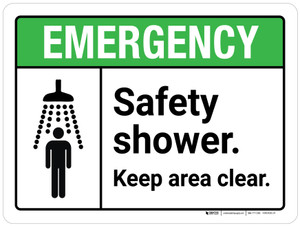 Emergency: Safety Shower Keep Area Clear ANSI Landscape - Wall Sign Emergency: Safety Shower Keep Area Clear ANSI Landscape - Wall Sign