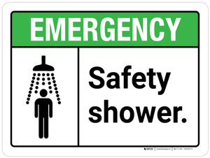 Emergency: Safety Shower ANSI Landscape - Wall Sign Emergency: Safety Shower ANSI Landscape - Wall Sign