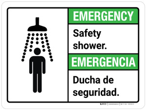 Emergency: Safety Shower Spanish ANSI Landscape - Wall Sign Emergency: Safety Shower Spanish ANSI Landscape - Wall Sign