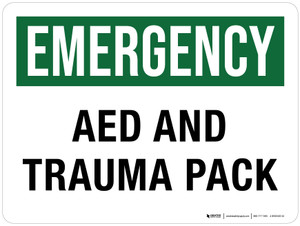 Emergency: AED and Trauma Pack Landscape - Wall Sign