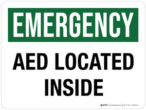 Emergency: AED Located Inside Landscape - Wall Sign