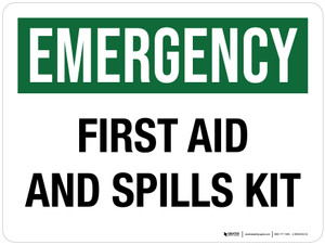 Emergency: First Aid and Spills Kit Landscape - Wall Sign