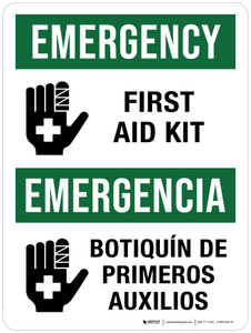 Emergency: First Aid Kit Bilingual Portrait - Wall Sign