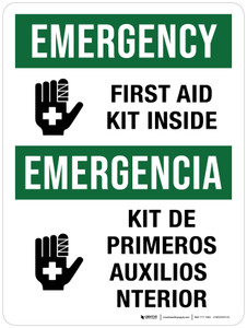 Emergency: First Aid Kit Inside Bilingual Portrait - Wall Sign