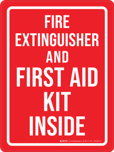 Fire Extinguisher and First Aid Kit Inside Portrait - Wall Sign