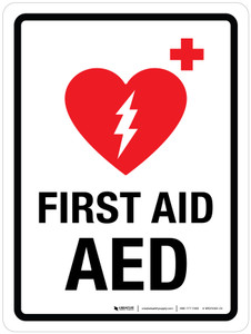 First Aid AED with Icon Portrait - Wall Sign