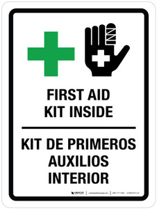 First Aid Kit Inside Bilingual Portrait - Wall Sign