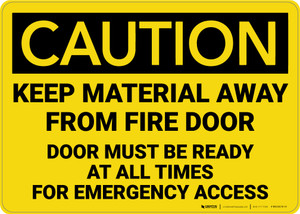 Caution: Keep Material Away From Fire Door - Wall Sign