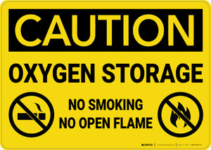 Caution: Oxygen Storage No Smoking Open Flame with Graphic - Wall Sign