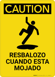 Caution: Floor Slippery When Wet Spanish Portrait With Graphic - Wall Sign