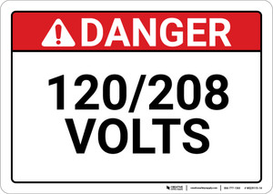 Danger: 120/208 Volts - Wall Sign