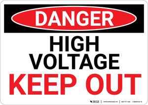 Danger: High Voltage Keep Out Red Text - Wall Sign