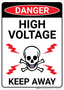 Danger: High Voltage Skull and Lightning Portrait - Wall Sign