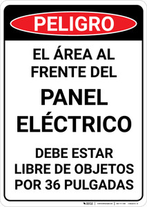 Danger: Spanish Area In Front Of Electrical Panel Portrait - Wall Sign