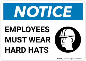 Notice: Employees Must Wear Hard Hats - Wall Sign