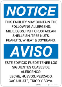 Notice: Facility Contains Milk Eggs Fish Peanuts Allergens - Wall Sign