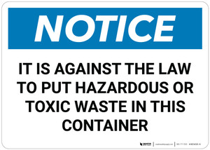 Notice: Hazardous Toxic Waste Disposal Law - Wall Sign
