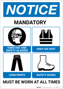 Notice: Required PPE Must Be Worn At All Times - Wall Sign