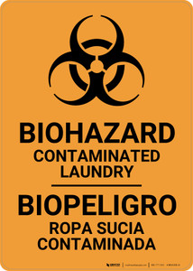 Biohazard: Contaminated Laundry Bilingual Spanish - Wall Sign