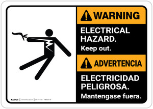 Warning: Electrical Hazard Keep Out Bilingual Spanish ANSI - Wall Sign