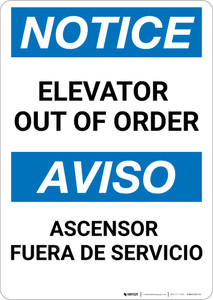 Notice: Elevator Out Of Order Bilingual Spanish - Wall Sign