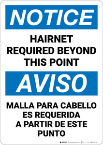 Notice: Hairnet Required Beyond This Point Bilingual Spanish - Wall Sign
