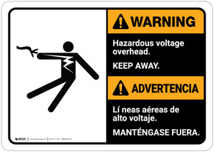 Warning: Hazardous Voltage Overhead Bilingual Spanish - Wall Sign