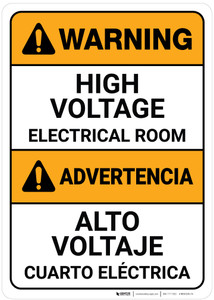 Warning: High Voltage Electrical Room Bilingual Spanish - Wall Sign