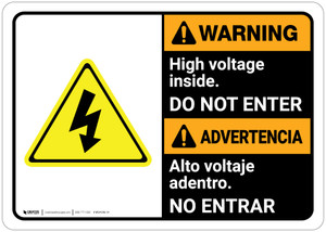 Warning: High Voltage Inside Do Not Enter Bilingual Spanish - Wall Sign