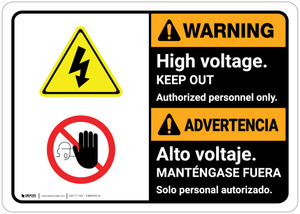 Warning: High Voltage Keep Out Bilingual Spanish - Wall Sign