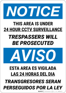 Notice: Hour CCTVBilingual Spanish - Wall Sign