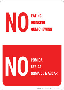No Eating Drinking Gum Chewing Bilingual Spanish - Wall Sign