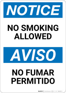 Notice: No Smoking Allowed Bilingual Spanish - Wall Sign
