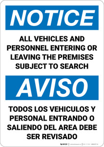 Notice: Premises Search Bilingual Spanish - Wall Sign