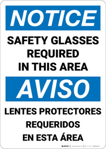 Notice: Safety Glasses Required Area Bilingual Spanish - Wall Sign