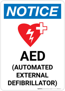 Notice: AED (Automated External Defibrillator) Portrait With Icon - Wall Sign