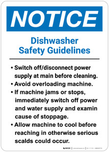 Notice: Dishwasher Safety Guidelines - Wall Sign