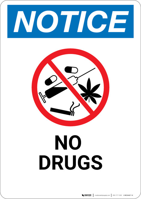 Notice: No Drugs with Icon - Wall Sign