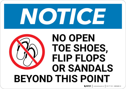 Notice: No Open Toe Shoes Flip Flops or Sandals Beyond This Point with Icon - Wall Sign